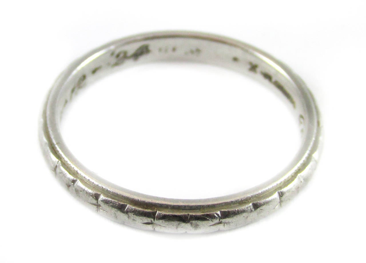 Art Deco Platinum Wedding Band In Excellent Condition In New York, NY