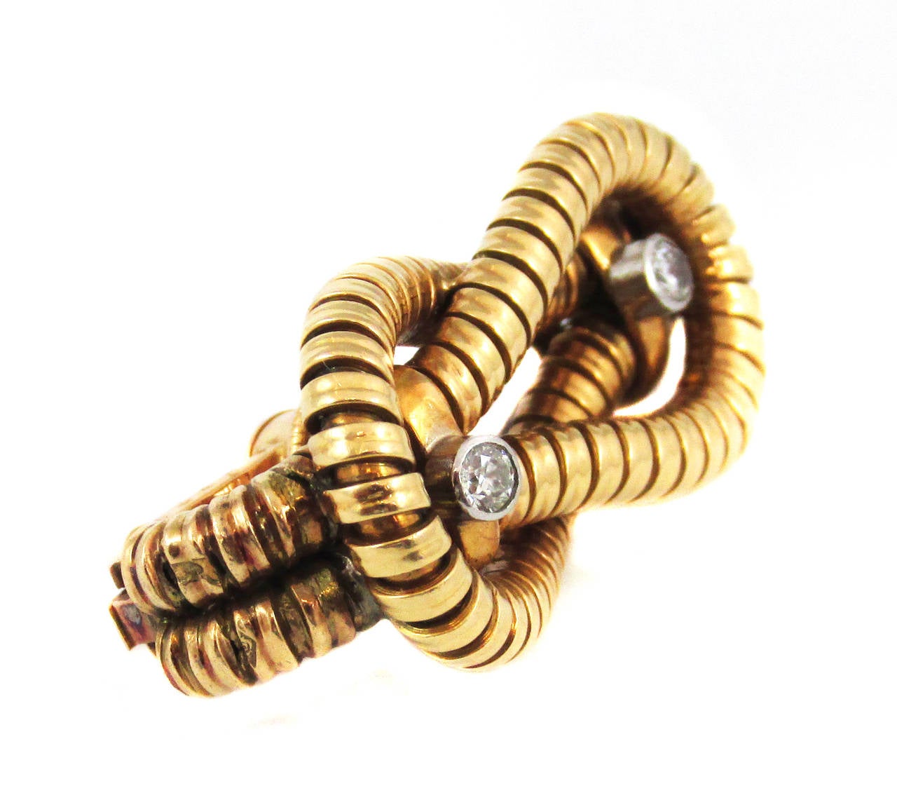 Unique Cartier Paris Retro Yellow Gold Diamond Sailors' Knot Earclips