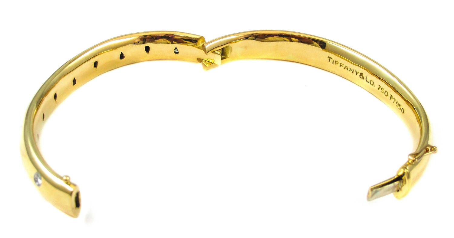 Tiffany and Co. Diamond Gold Platinum Etoile Bangle Bracelet For Sale