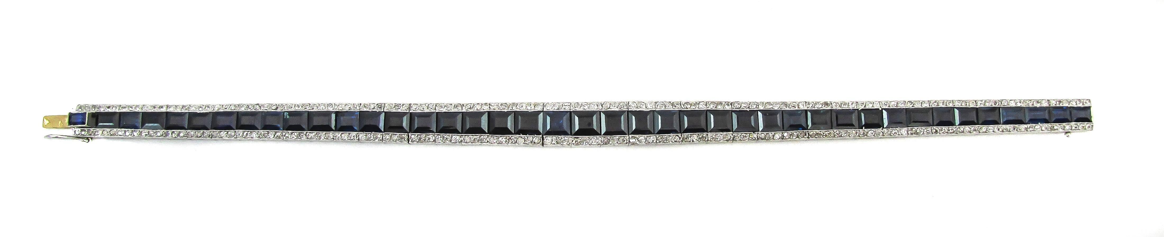 French Art Deco Sapphire Diamond Platinum Bracelet 1