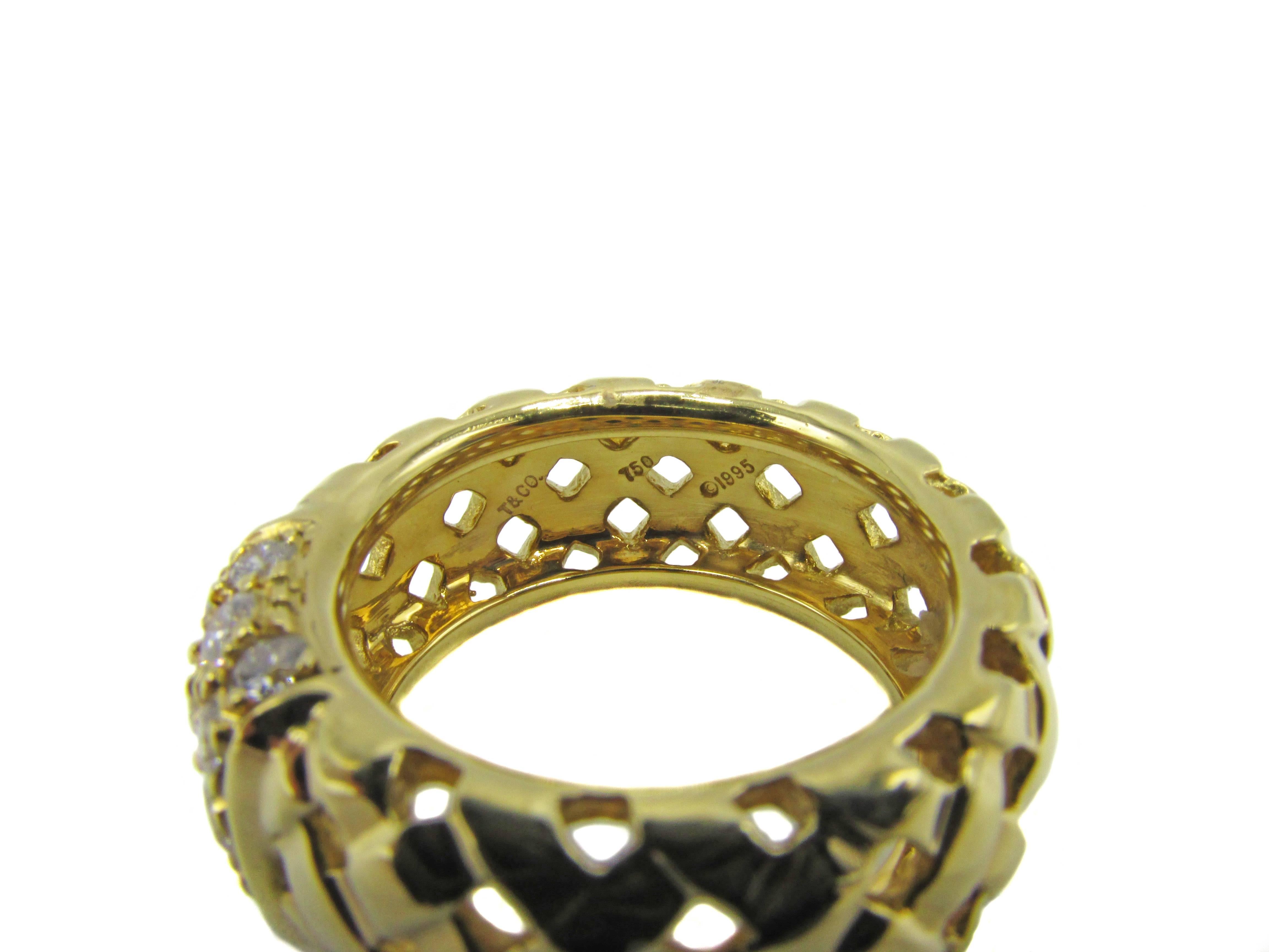Contemporary Tiffany & Co. Vannerie Diamond Gold Band Ring
