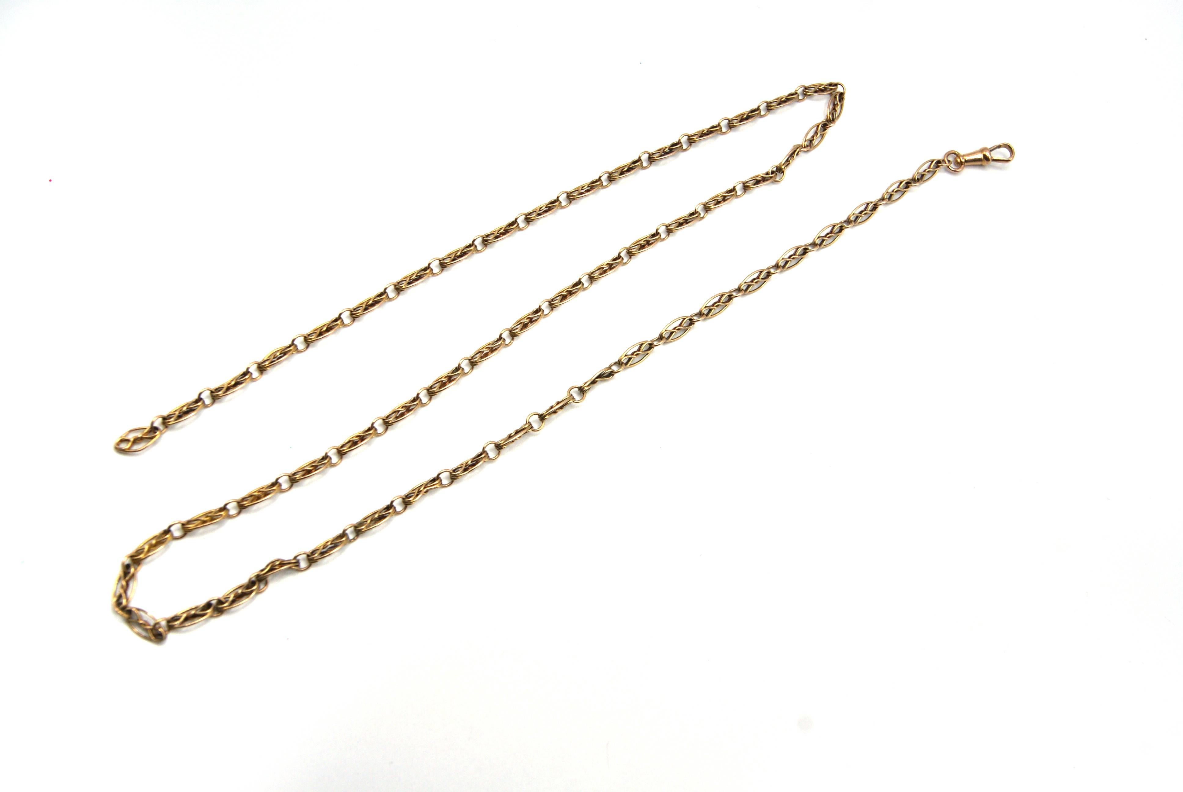 Wonderfully designed and handcrafted, this French 18 karat yellow gold long chain necklace, which has charmed the necks two centuries ago, is a beautiful wear for every occasion. The interlocking pretzel design links flow flexibly along this chain