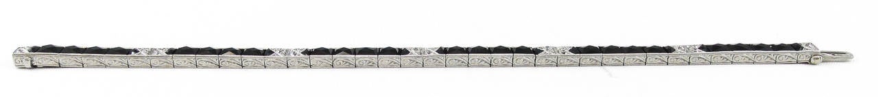 Black Starr & Frost Art Deco Onyx Diamond Platinum Bracelet In Excellent Condition In New York, NY