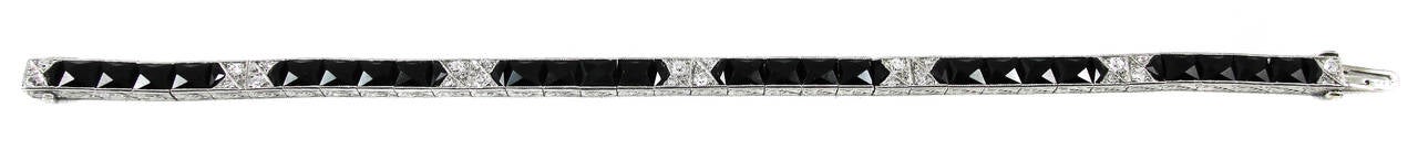 Women's Black Starr & Frost Art Deco Onyx Diamond Platinum Bracelet