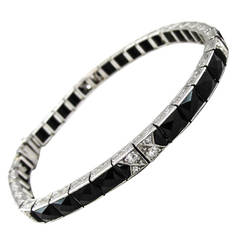 Black Starr & Frost Art Deco Onyx Diamant Platin Armband