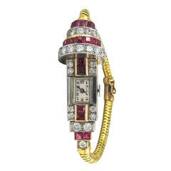 Lady's Retro Platinum Yellow Gold Diamond Burma Ruby Wristwatch 5