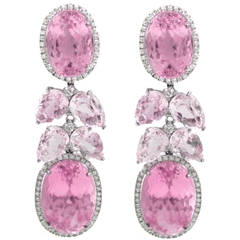 Kunzite Diamond  Waterfall Cluster Earrings