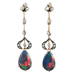 Edwardian Black Opal Diamond Gold Platinum Harlequin Earrings 4