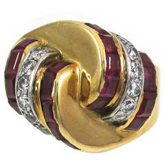 Retro Ruby Diamond Gold Platinum Ring 4