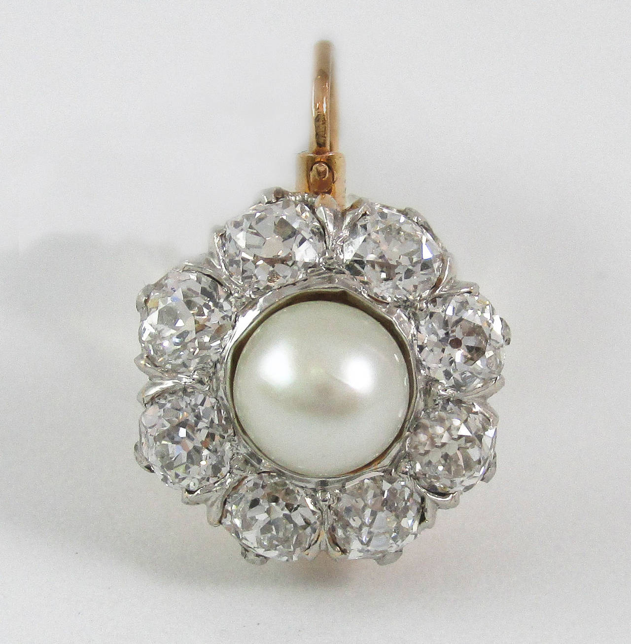 Antique Natural Pearl Diamond Gold Platinum Crossover Bangle Bracelet 2