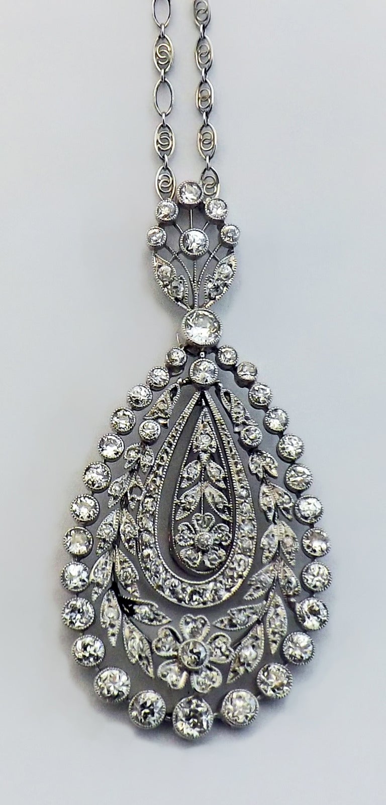 Antique Edwardian Garland Style Diamond Platinum Pendant For Sale at