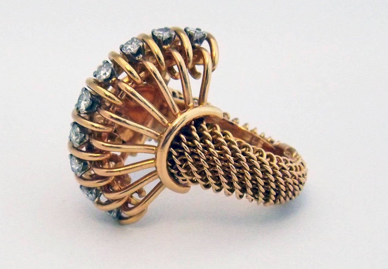 Rare Boucheron Paris Retro Diamond Gold Ring