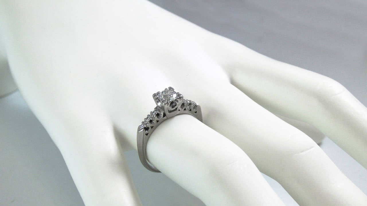 1950 Era Diamond Platinum Solitaire Engagement Ring 6
