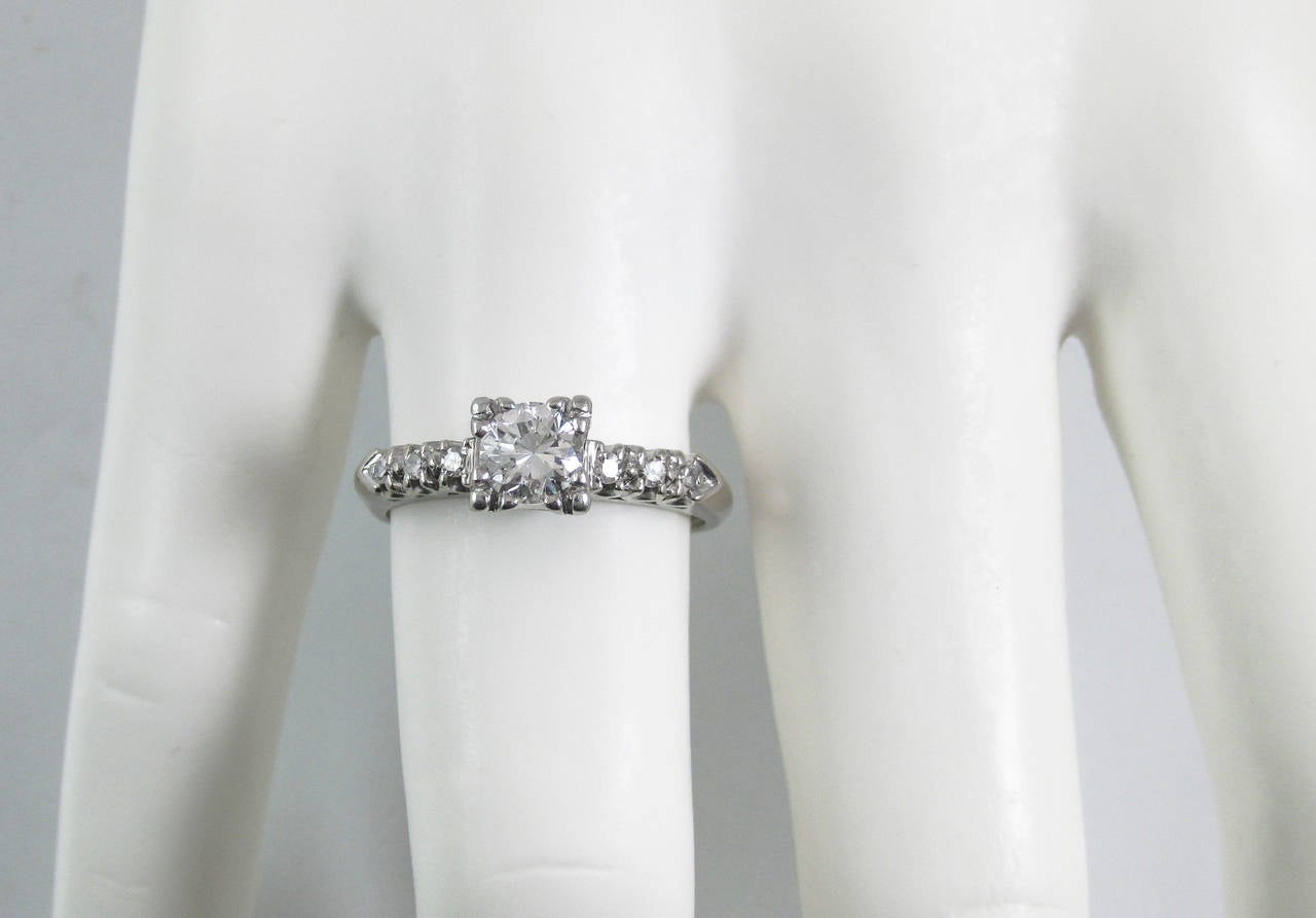 1950 Era Diamond Platinum Solitaire Engagement Ring 5