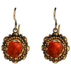 Antique Victorian Cameo Coral Gold Earrings