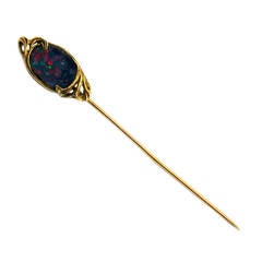 Antique Art Nouveau Black Opal Yellow Gold Stickpin