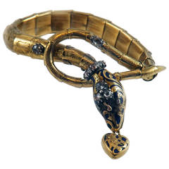 Antique Enamel Diamond Silver Yellow Gold Serpent Bracelet