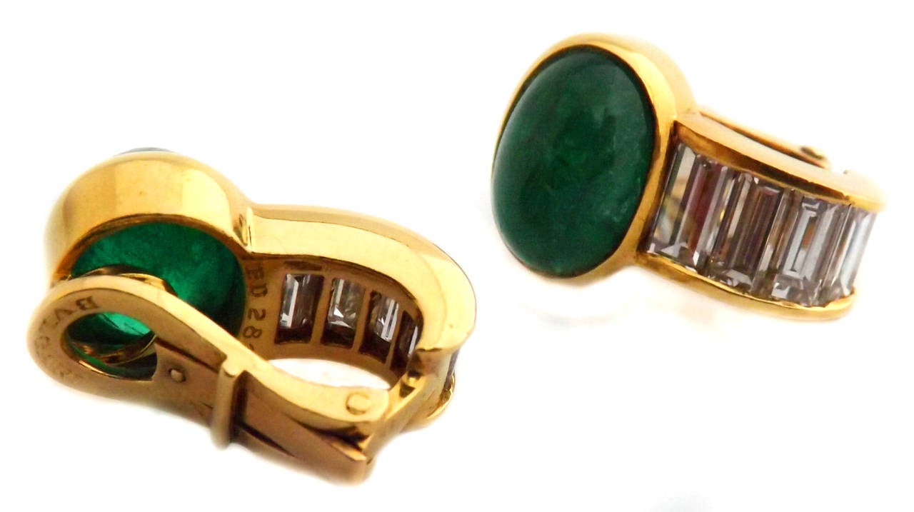 Bulgari Emerald Diamond Yellow Gold Ear Clips In Excellent Condition In New York, NY
