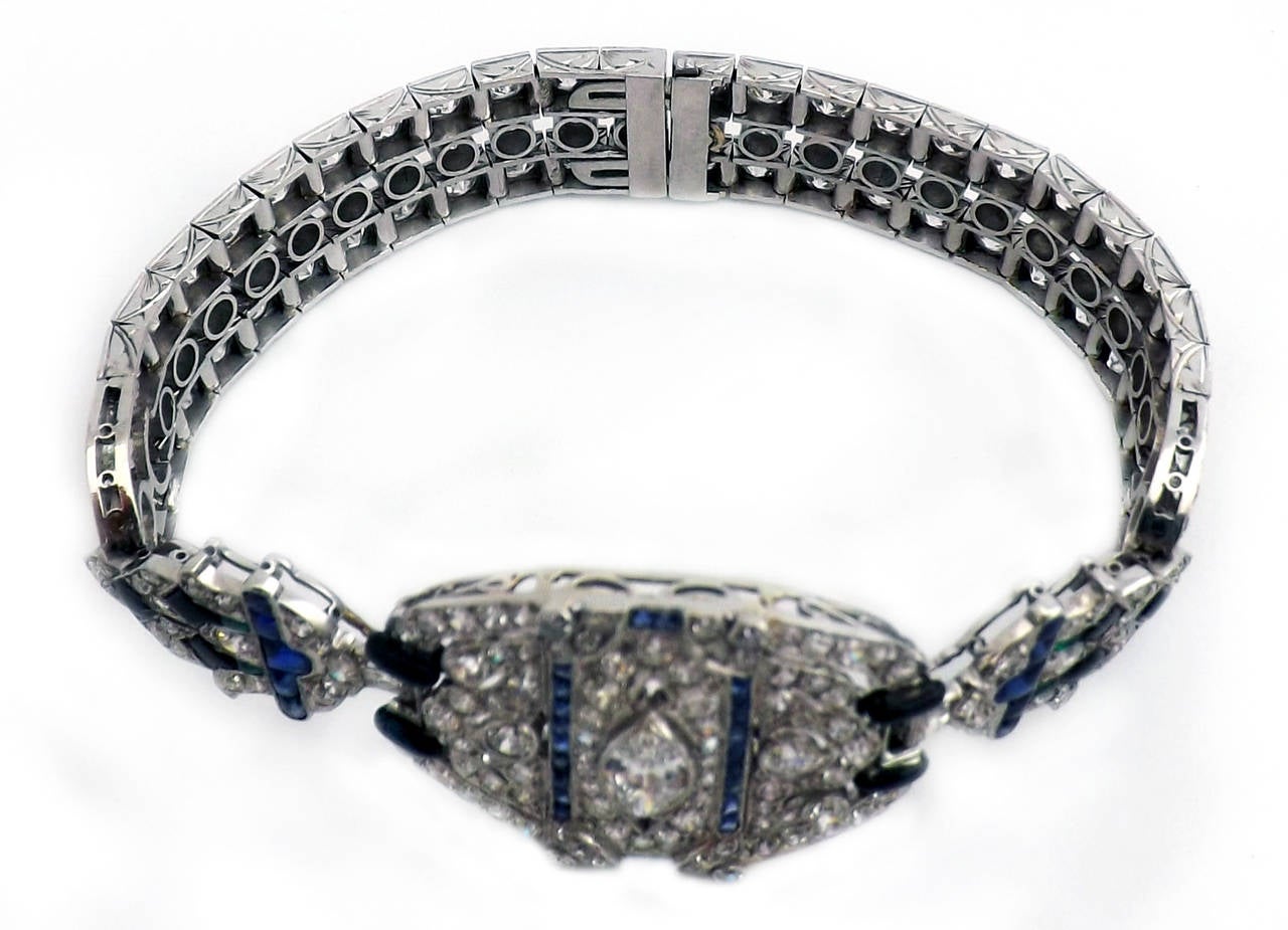 Art Deco Gemset Diamond Platinum Bracelet In Excellent Condition In New York, NY