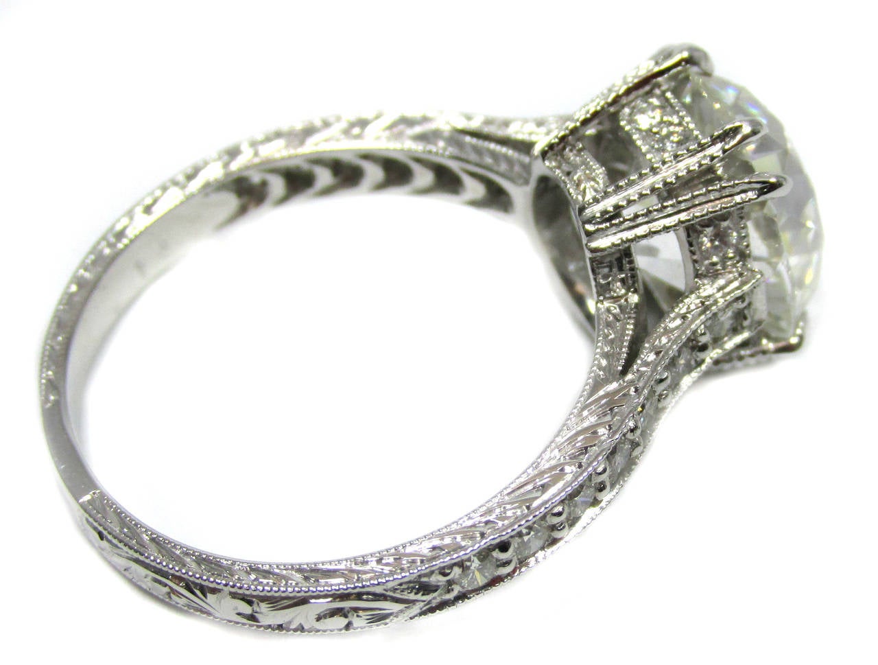 3.82 Antique Cushion Brilliant Diamond Platinum Solitaire at 1stDibs