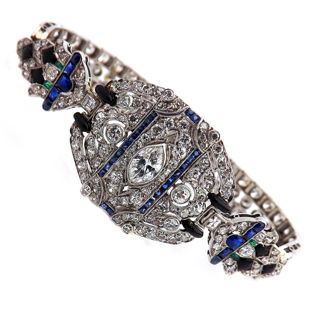 Art Deco Gemset Diamond Platinum Bracelet