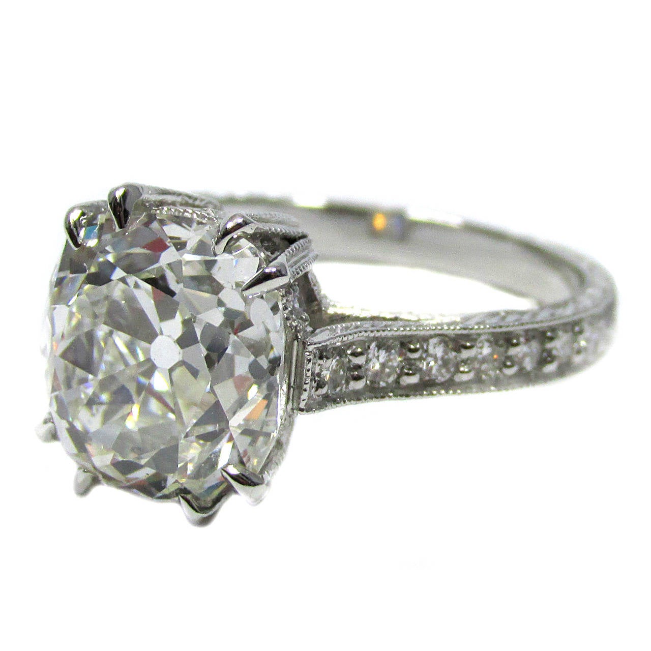 3.82 Antique Cushion Brilliant Diamond Platinum Solitaire at 1stDibs
