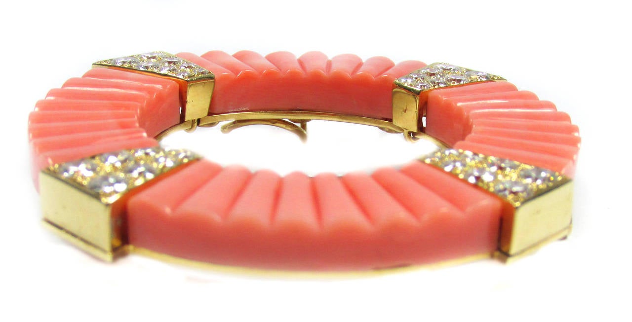 David Webb Coral Diamond Yellow Gold Brooch