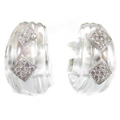 David Webb Rock Crystal Diamond Platinum Ear Clips 9