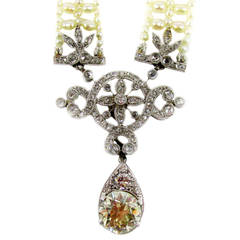 Edwardian Platinum Diamond Seed Pearl Sautoir 8
