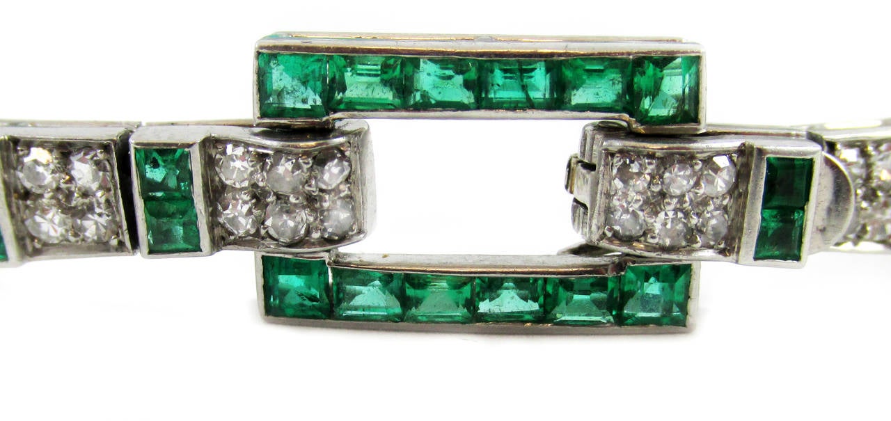 Women's Cartier Art Deco Emerald Diamond Platinum Bracelet