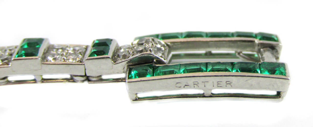 Cartier Art Deco Emerald Diamond Platinum Bracelet 1