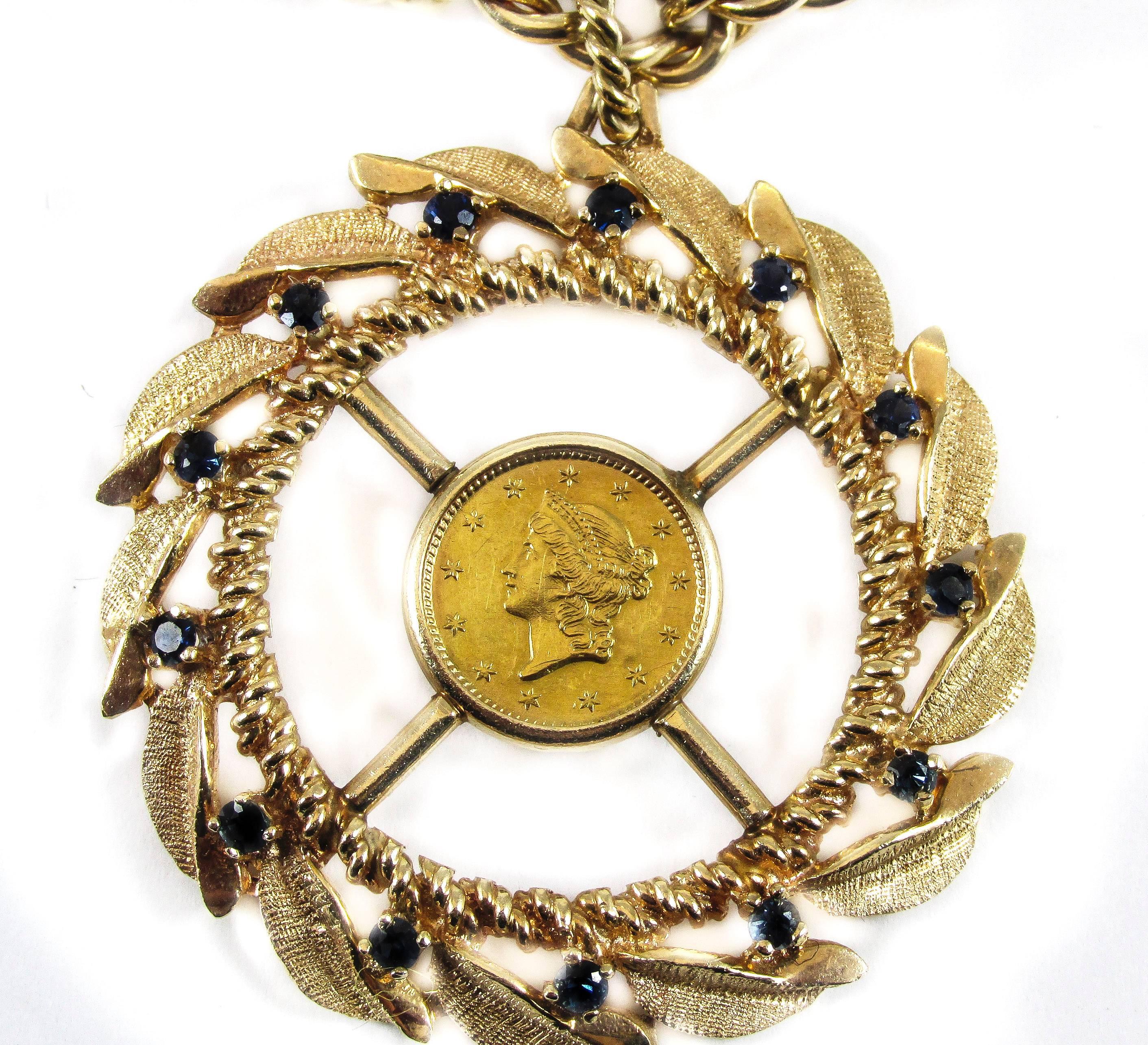 Impressive United States Heavy Gold Coin Chain Necklace In Excellent Condition In New York, NY