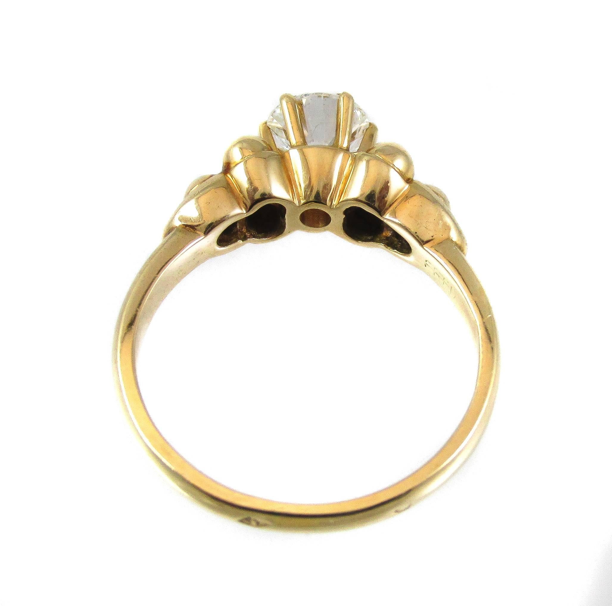 Fred Paris Diamond Yellow Gold Solitaire Ring In Excellent Condition In New York, NY