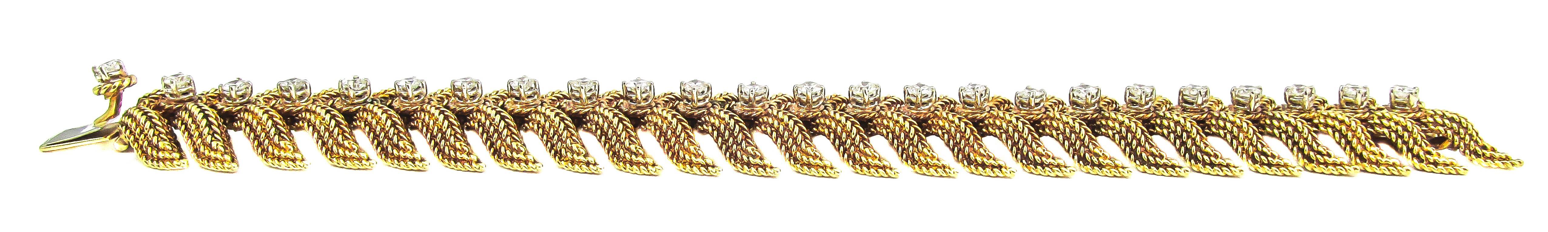 Women's or Men's 1970s Tiffany & Co. Diamond Braided Gold Bracelet