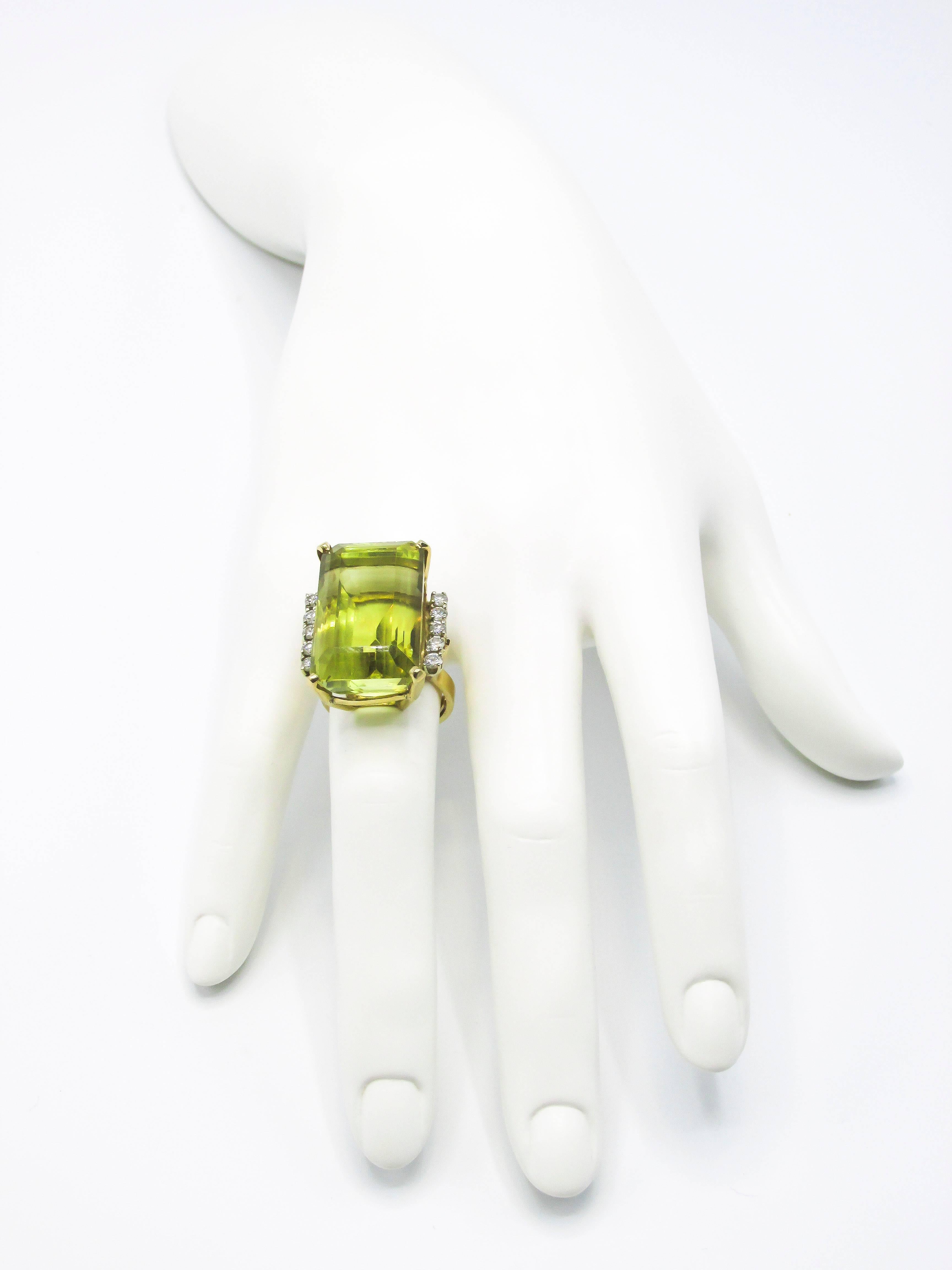 Women's Impressive 40 Carat Lemon Citrine Diamond Gold Ring