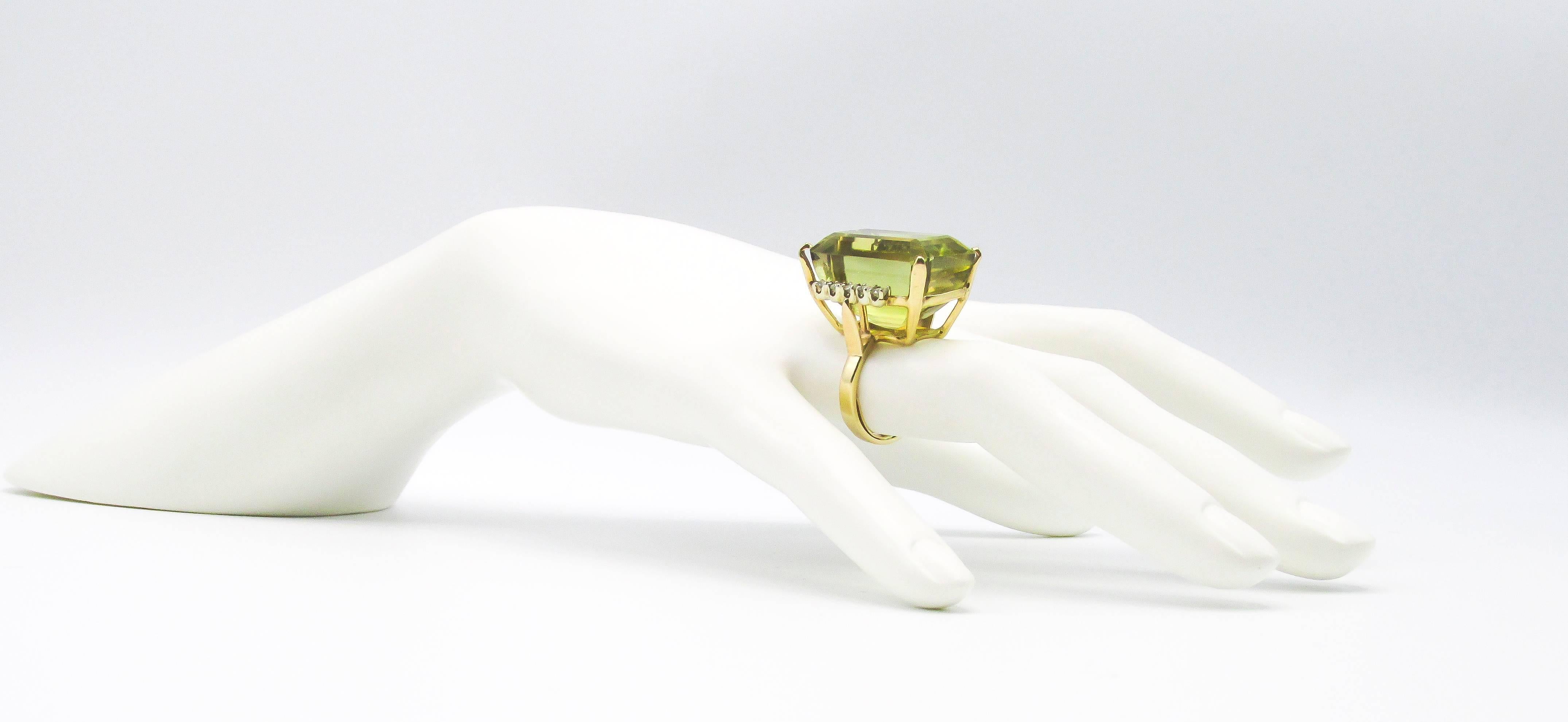 Impressive 40 Carat Lemon Citrine Diamond Gold Ring 1