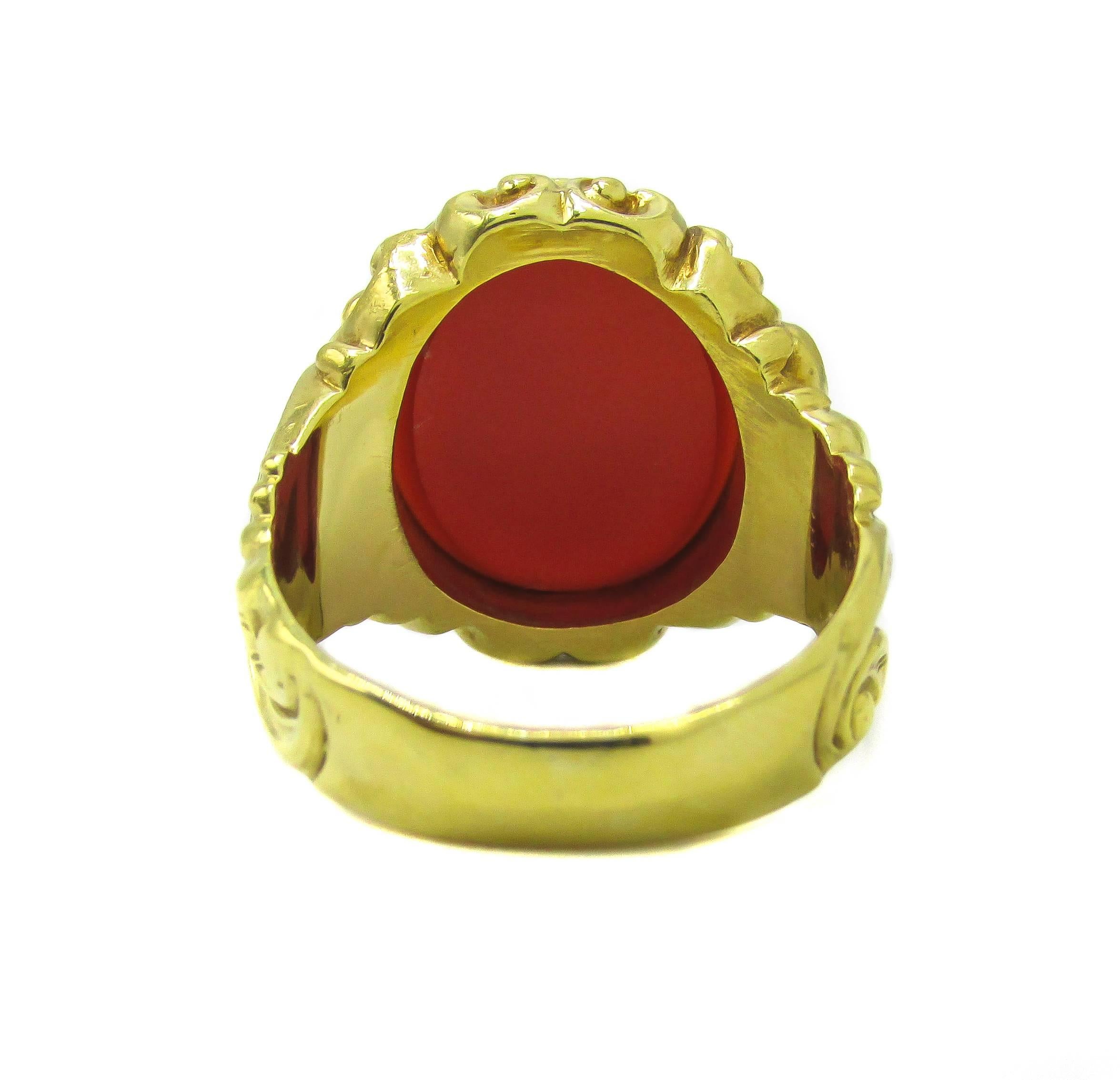1890s Late Victorian Carnelian Gold Seal Ring  In Excellent Condition In New York, NY