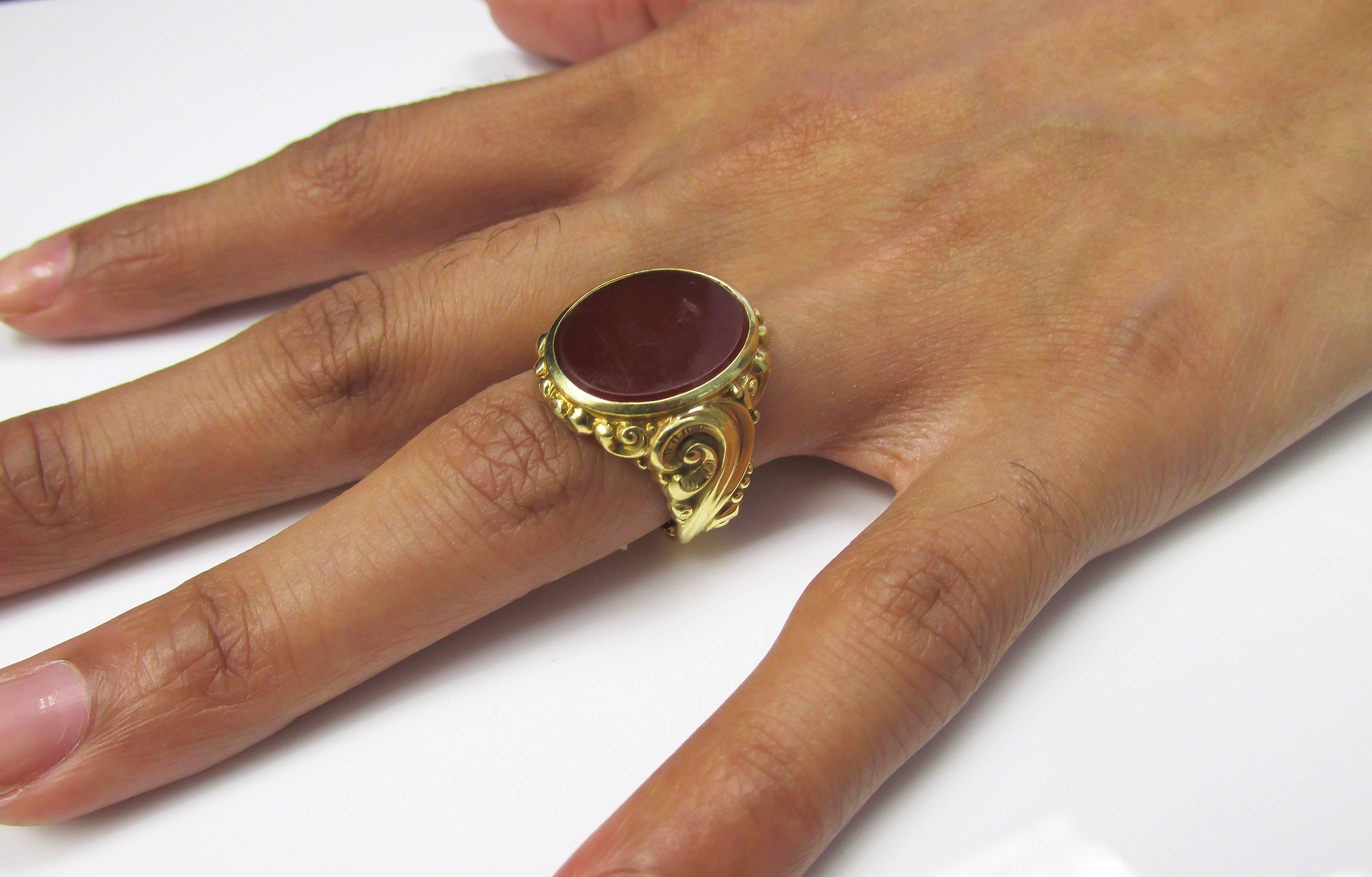 1890s Late Victorian Carnelian Gold Seal Ring  2