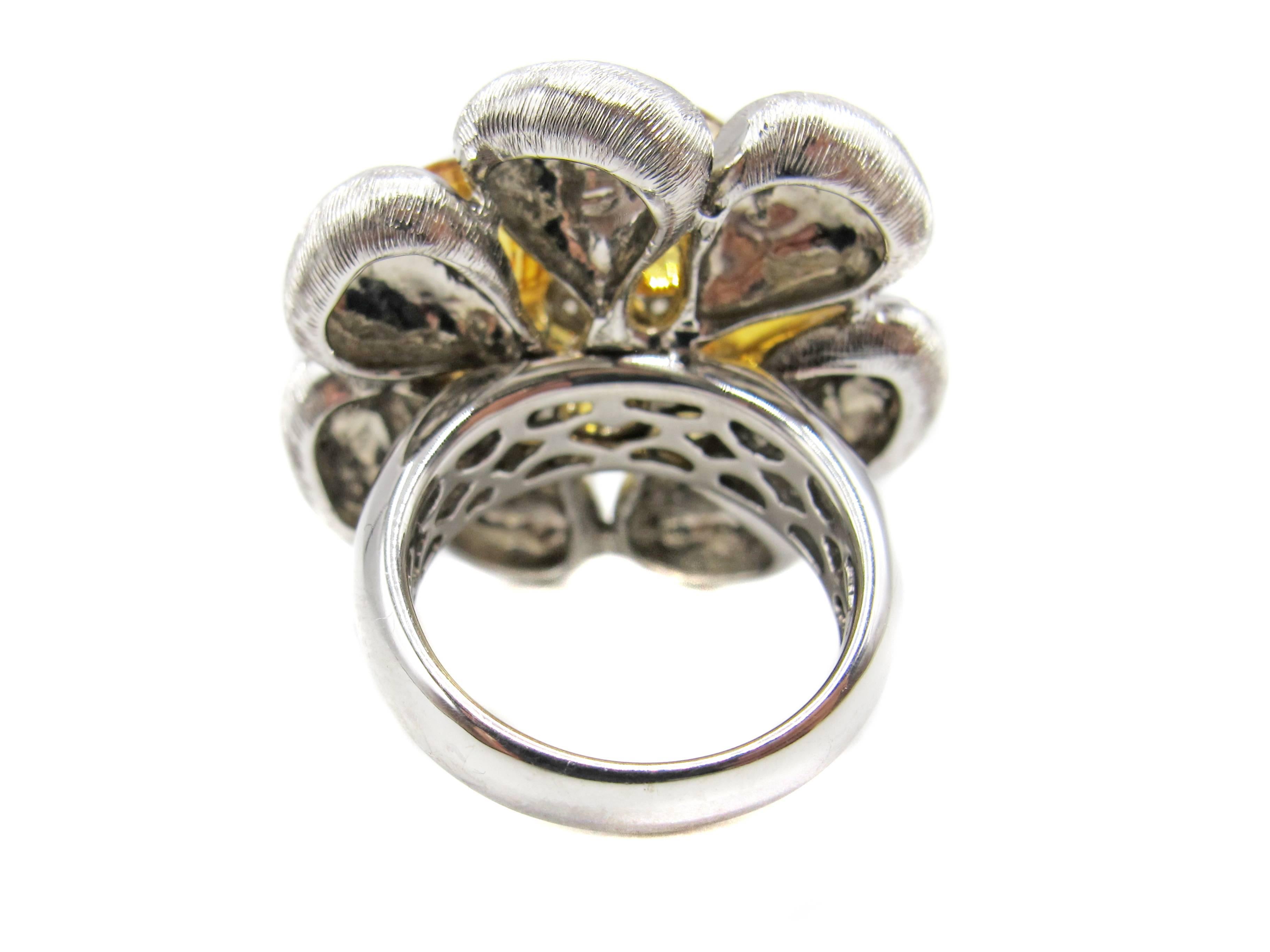 Contemporary White Gold Diamond Citrine Flower Ring