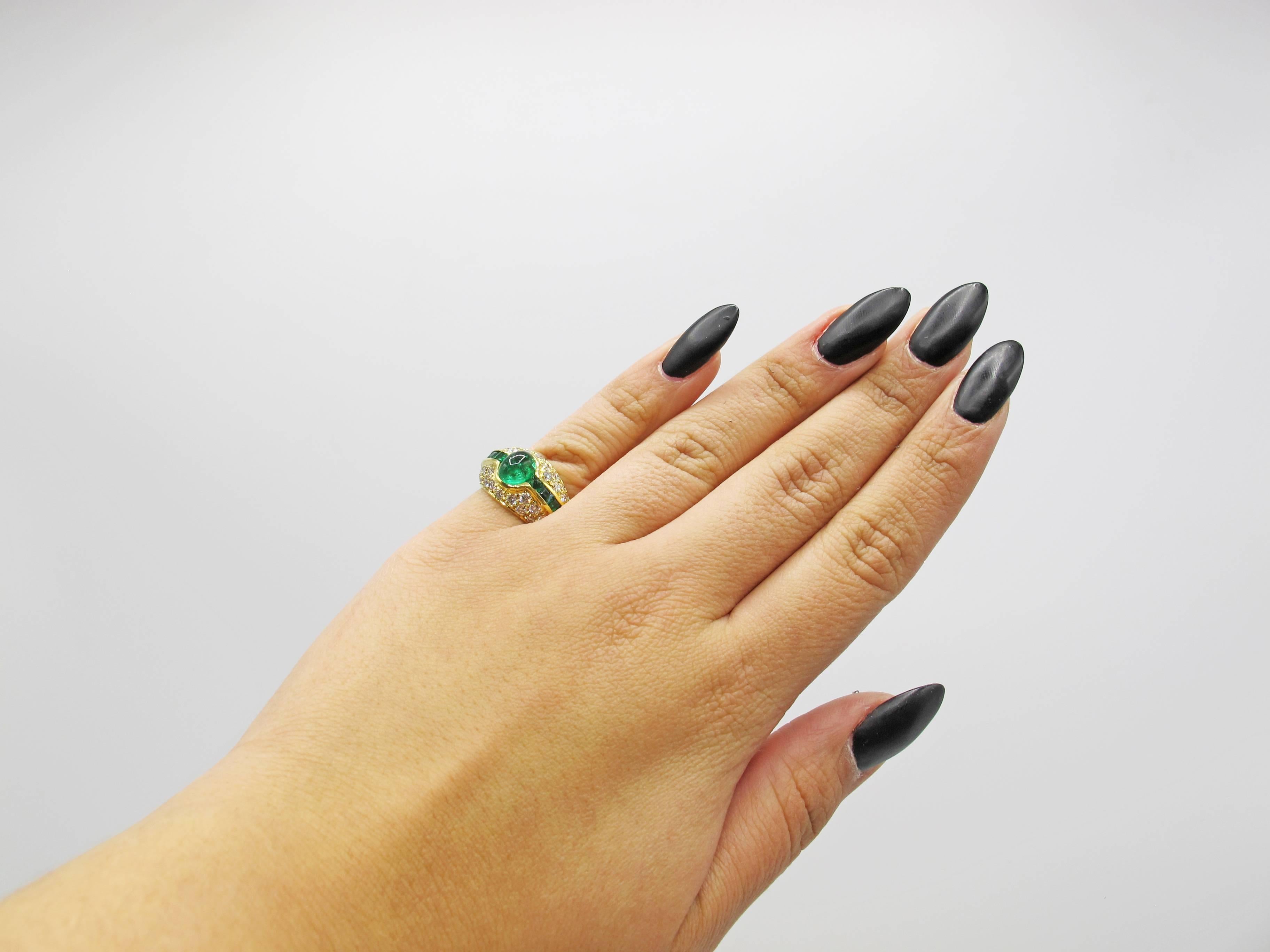 Colombian Cabochon Emerald Diamond Gold Ring 1