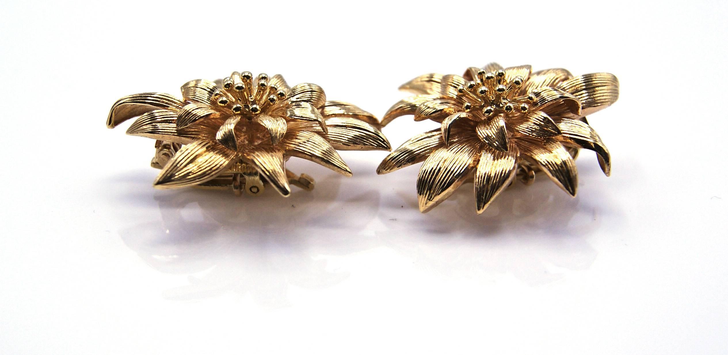 Floral Yellow Gold Brooch Ear Clips Set 1