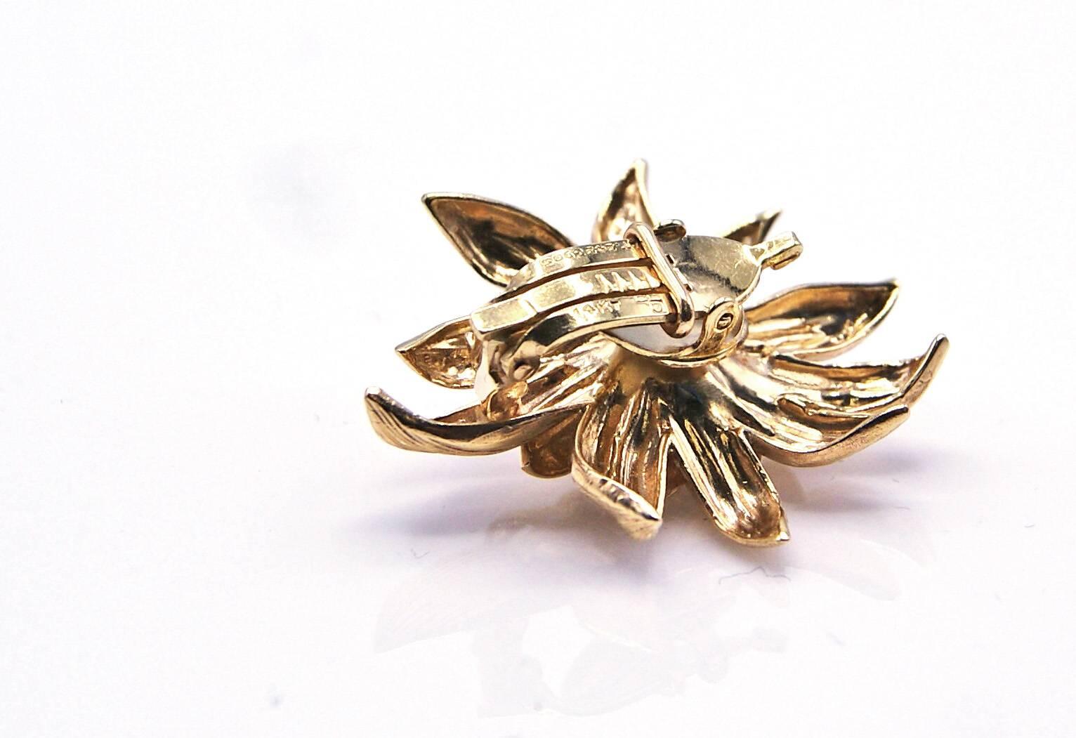 Floral Yellow Gold Brooch Ear Clips Set 2