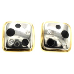 Black Jade, Diamond, Platinum 18 K Yellow Gold Polka Dot Ear Clips