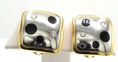 Black Jade, Diamond, Platinum 18 K Yellow Gold Polka Dot Ear Clips