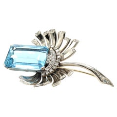Asprey Retro Aquamarine Diamond Platinum Brooch
