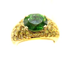 Russian Demantoid Fancy Vivid Yellow Diamond 18 Karat Yellow Gold Ring