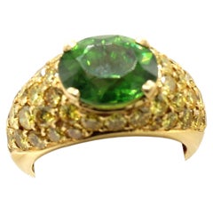 Russian Demantoid Fancy Vivid Yellow Diamond 18 Karat Yellow Gold Ring