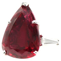 16.85 Carat Pear Shape Rubellite Platinum Diamond Ring
