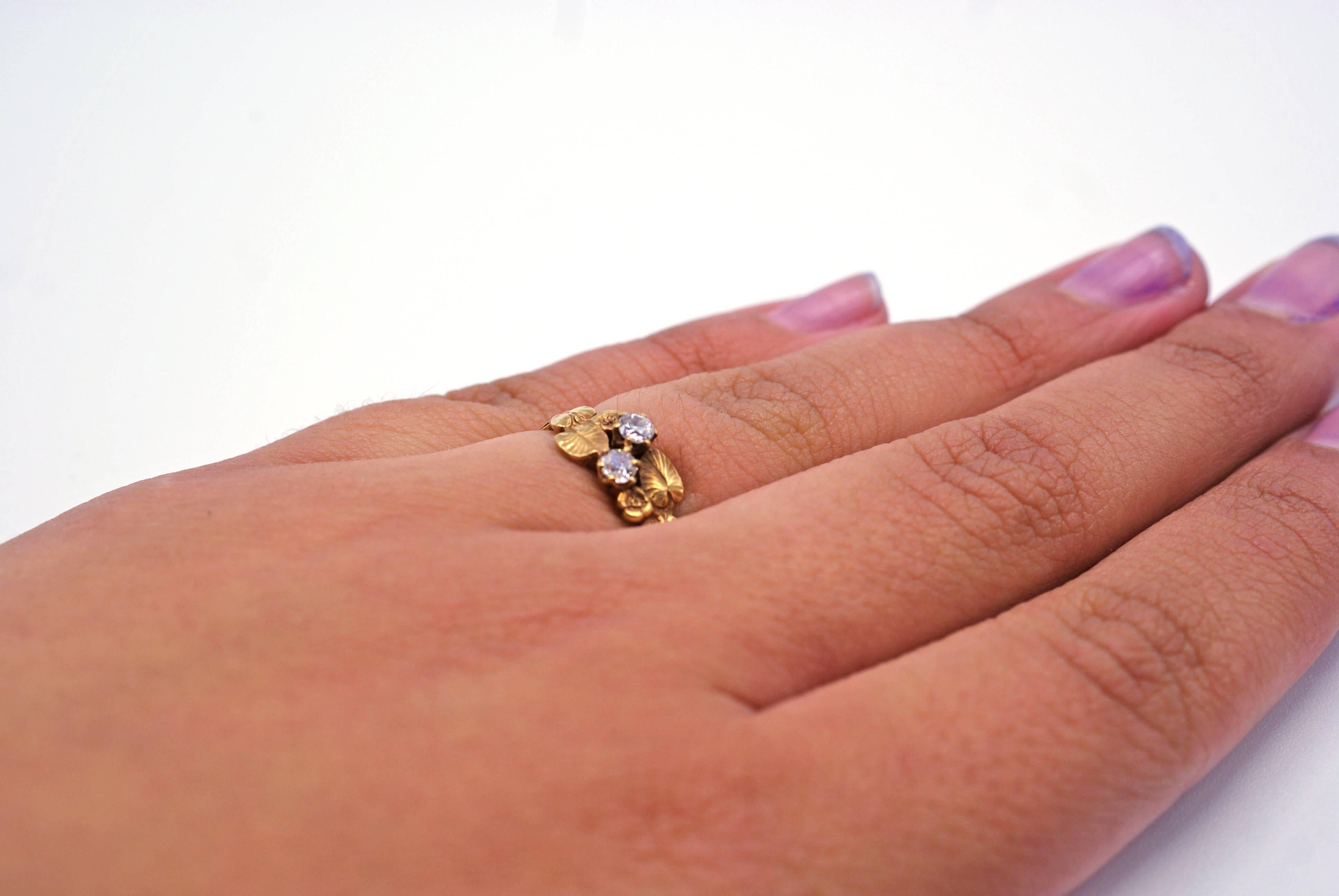 Art Nouveau Diamond Gold Engagement Ring In Excellent Condition In New York, NY