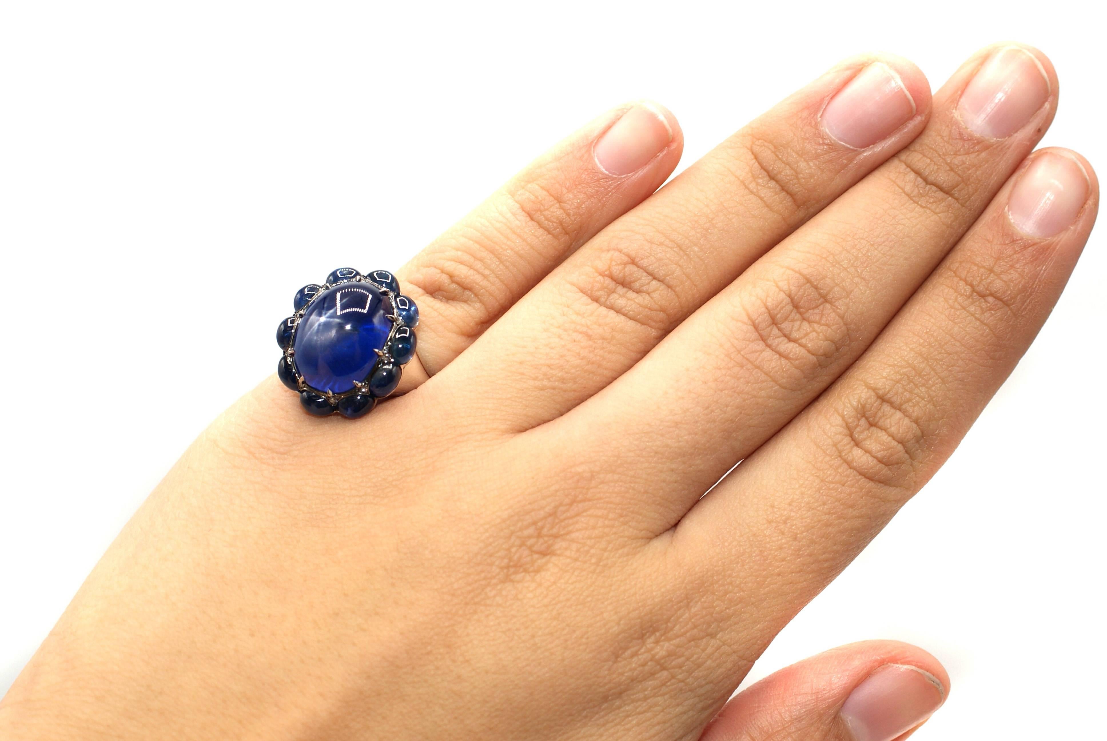 Contemporary 21.31 Carat Royal Blue Burma Star Sapphire Rive Gauche Jewelry Original Ring